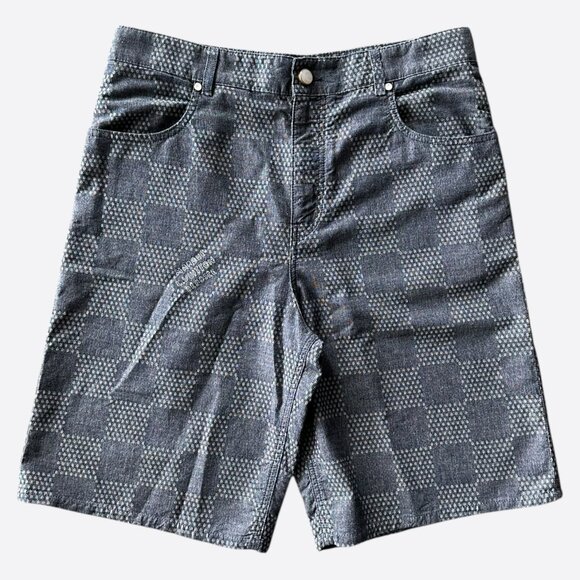 Louis Vuitton Blue & White Damier Denim Shorts - Picture 1 of 8
